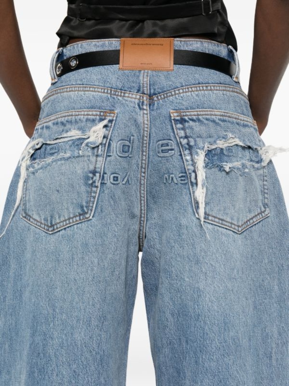 ISO: Alexander Wang Light Blue Distressed Wide-Leg Jeans